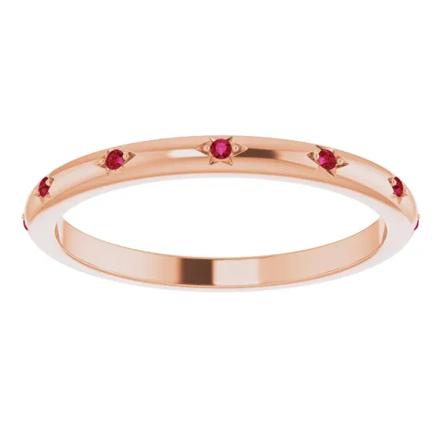 14K Gold Star Setting Ruby Eternity Band