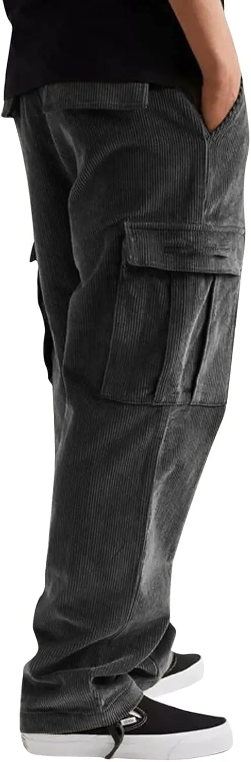 2023 Cargo Pants for Men, Mens Corduroy Trousers Stylish Casual Joggers Athletic Pant Loose Straight Sweatpants with Pockets