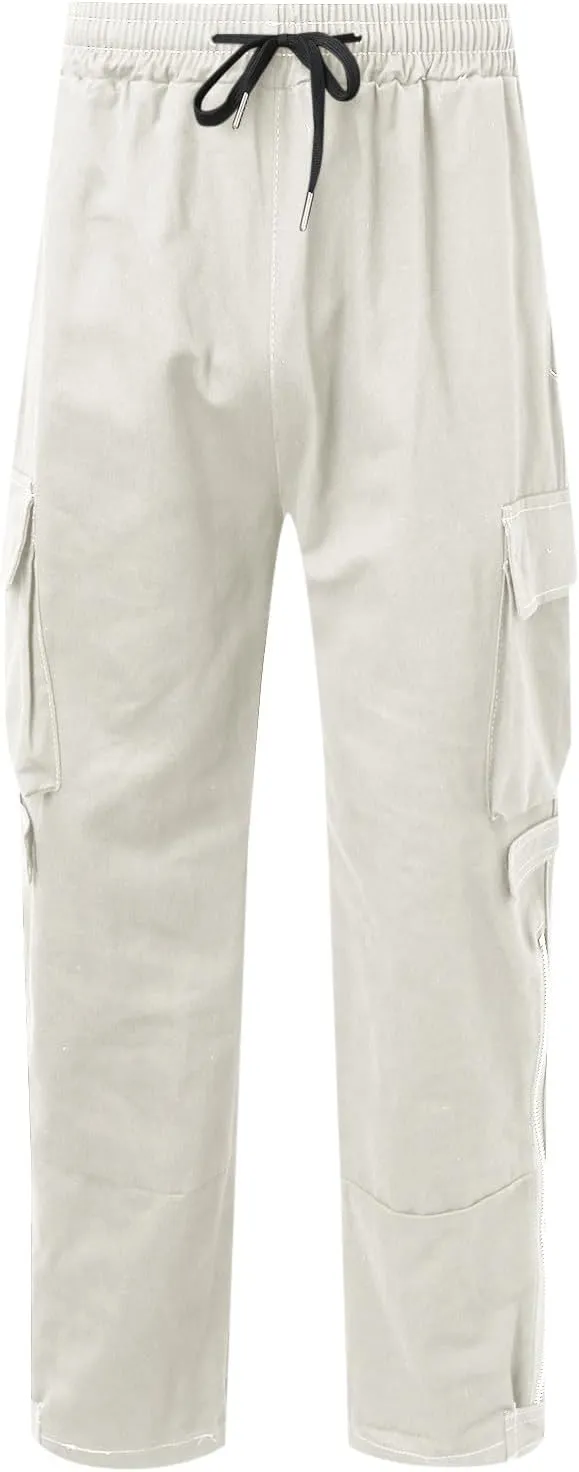 2023 Mens Cargo Pants with Multi Pockets Casual Joggers Hiking Pants Plus Size Loose Straight Sweatpants Stylish Trousers