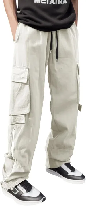 2023 Mens Cargo Pants with Multi Pockets Casual Joggers Hiking Pants Plus Size Loose Straight Sweatpants Stylish Trousers