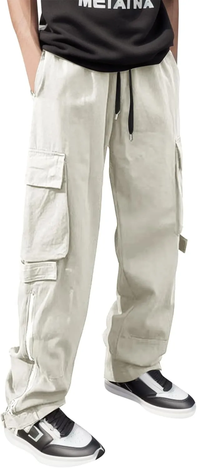 2023 Mens Cargo Pants with Multi Pockets Casual Joggers Hiking Pants Plus Size Loose Straight Sweatpants Stylish Trousers