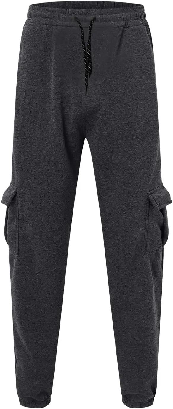 2023 Men's Cargo Sweatpant Multi Pockets Stylish Plus Size Sport Trousers Mens Basic Jogger Sweatpants Lightweight Pant