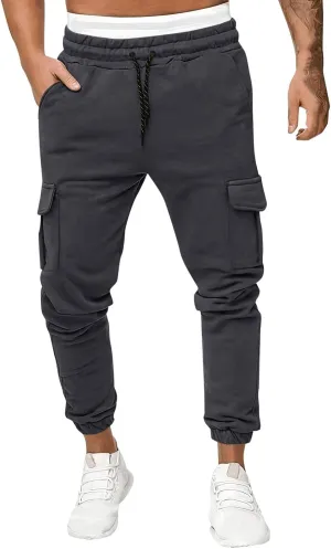 2023 Men's Cargo Sweatpant Multi Pockets Stylish Plus Size Sport Trousers Mens Basic Jogger Sweatpants Lightweight Pant
