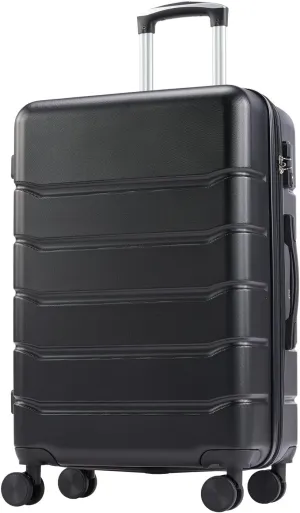 24" Hard Side Spinner Suitcase - Rotating Wheels, TSA Lock, Expandable, Durable, Black