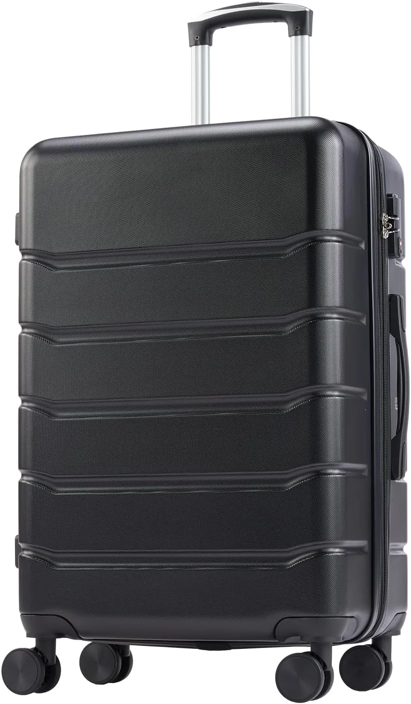 24" Hard Side Spinner Suitcase - Rotating Wheels, TSA Lock, Expandable, Durable, Black