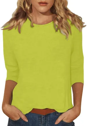 3/4 Length Sleeve Tops for Women 2025 Crewneck Casual Tunic Tops Loose Fit Shirts Blouses