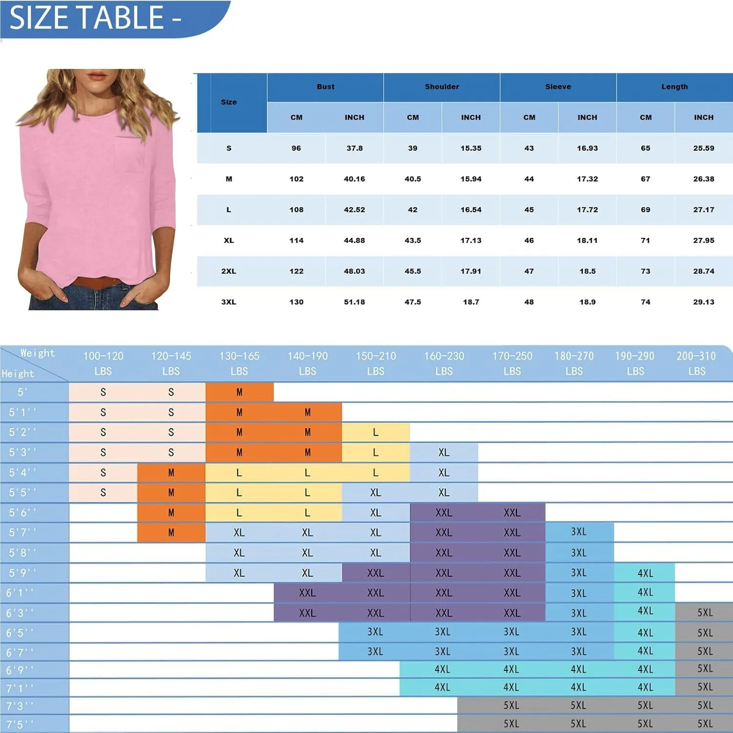 3/4 Length Sleeve Tops for Women 2025 Crewneck Casual Tunic Tops Loose Fit Shirts Blouses