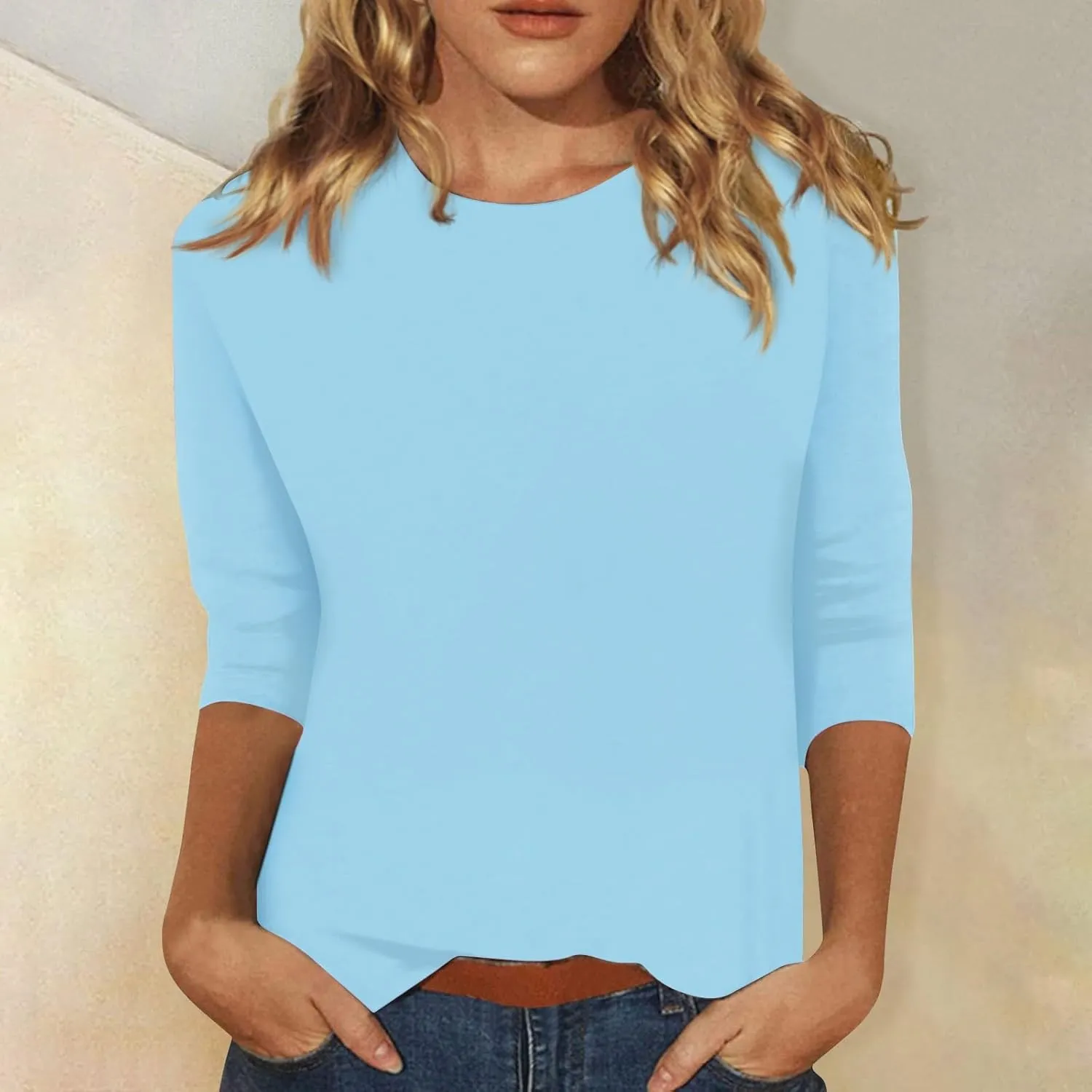 3/4 Length Sleeve Tops for Women 2025 Crewneck Casual Tunic Tops Loose Fit Shirts Blouses