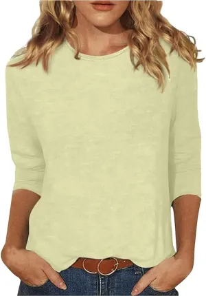3/4 Length Sleeve Tops for Women 2025 Crewneck Casual Tunic Tops Loose Fit Shirts Blouses
