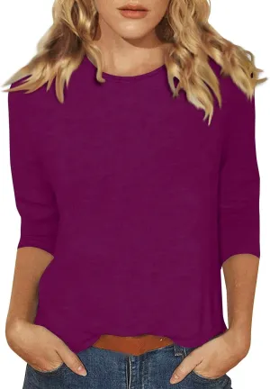 3/4 Length Sleeve Tops for Women 2025 Crewneck Casual Tunic Tops Loose Fit Shirts Blouses