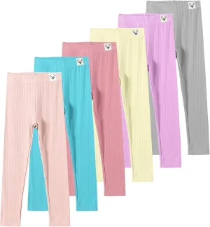 6 Pack Girls Leggings Multipack Girls Soft Comfortable Pants Kids Basic Full Length Stretchy Pants