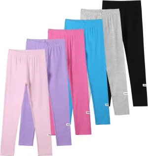 6 Pack Girls Leggings Multipack Girls Soft Comfortable Pants Kids Basic Full Length Stretchy Pants