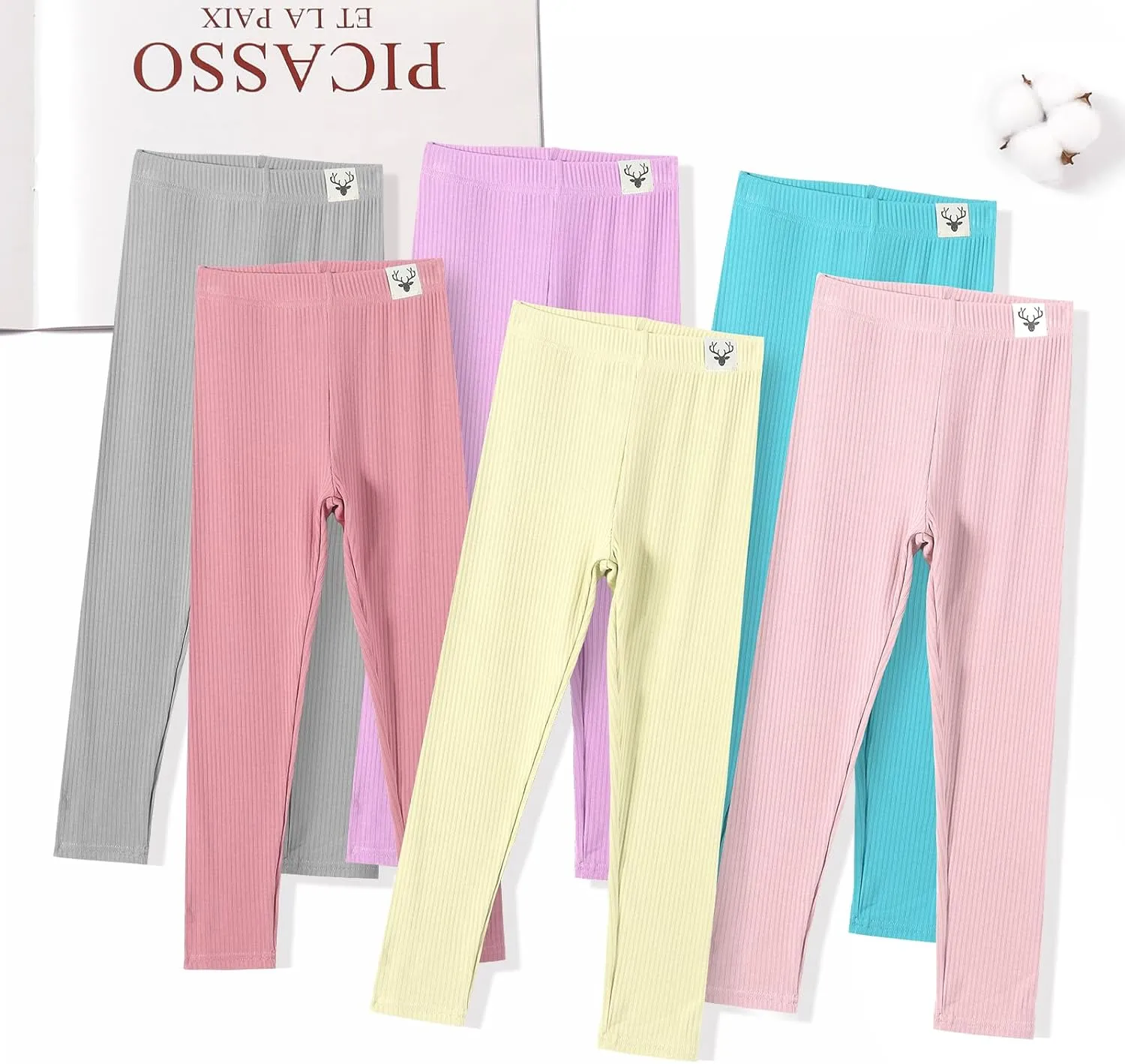 6 Pack Girls Leggings Multipack Girls Soft Comfortable Pants Kids Basic Full Length Stretchy Pants