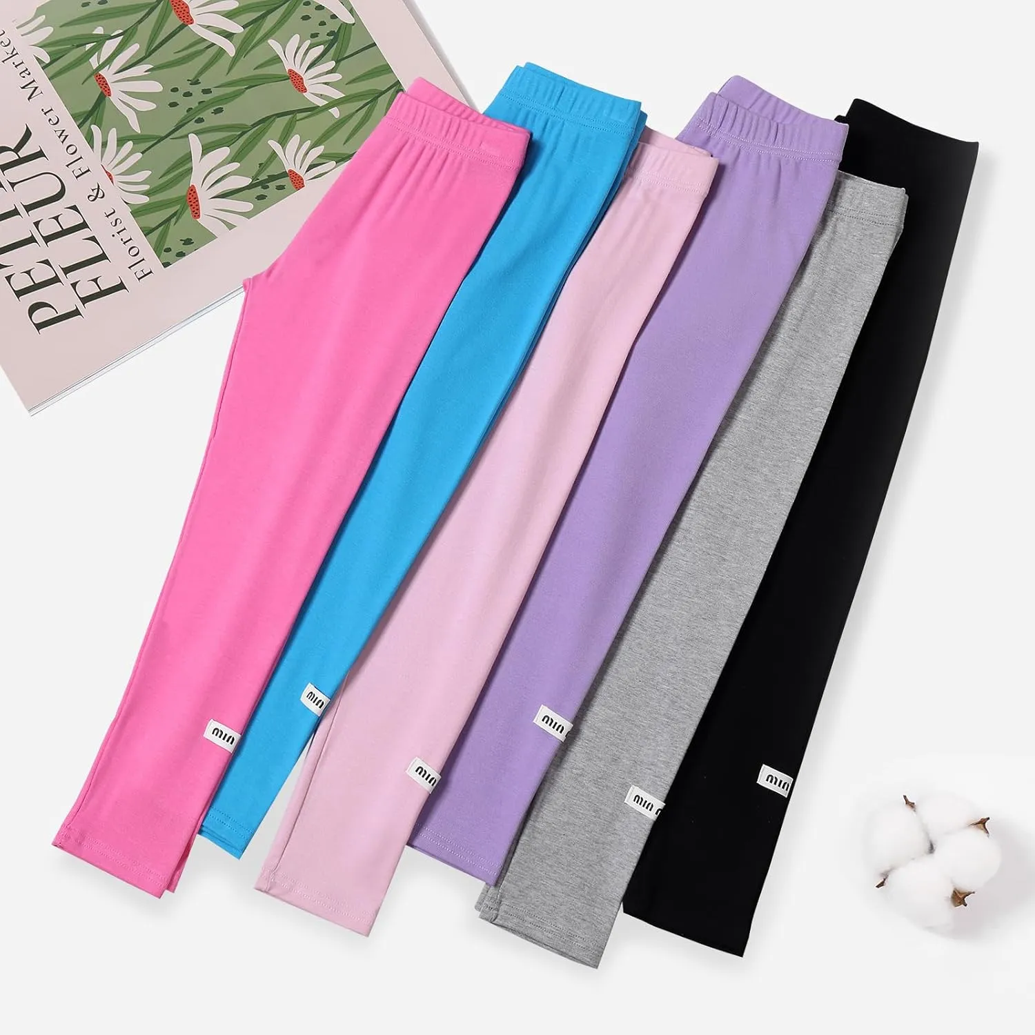 6 Pack Girls Leggings Multipack Girls Soft Comfortable Pants Kids Basic Full Length Stretchy Pants