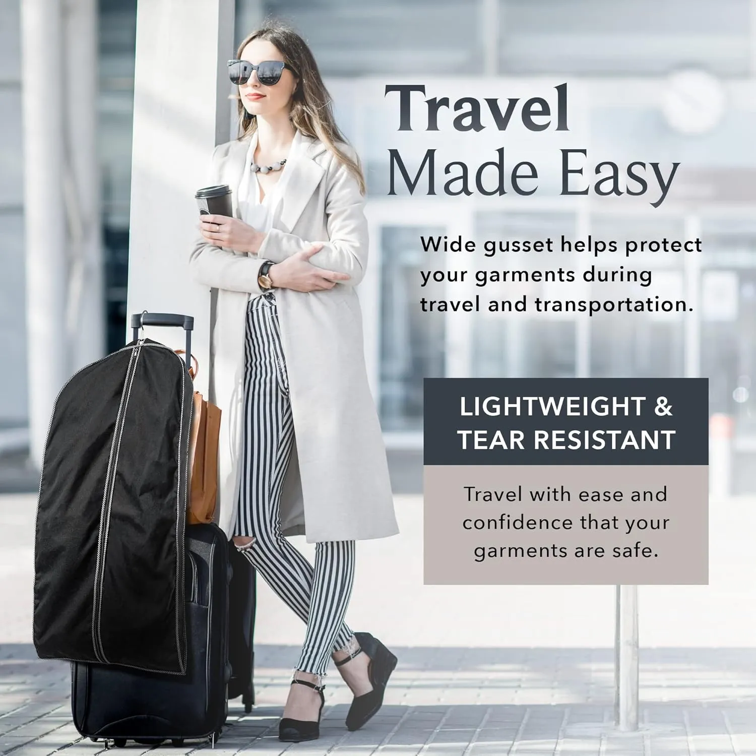 60" Luxury Fur Coat Cotton Blend Cloth Garment Bags for Travel & Hanging Clothes (Black-Houndstooth Trim) - Suit Covers Garment Bag for Men & Women Dress Bag - Closet Storage Suit Bag, Coat Storage