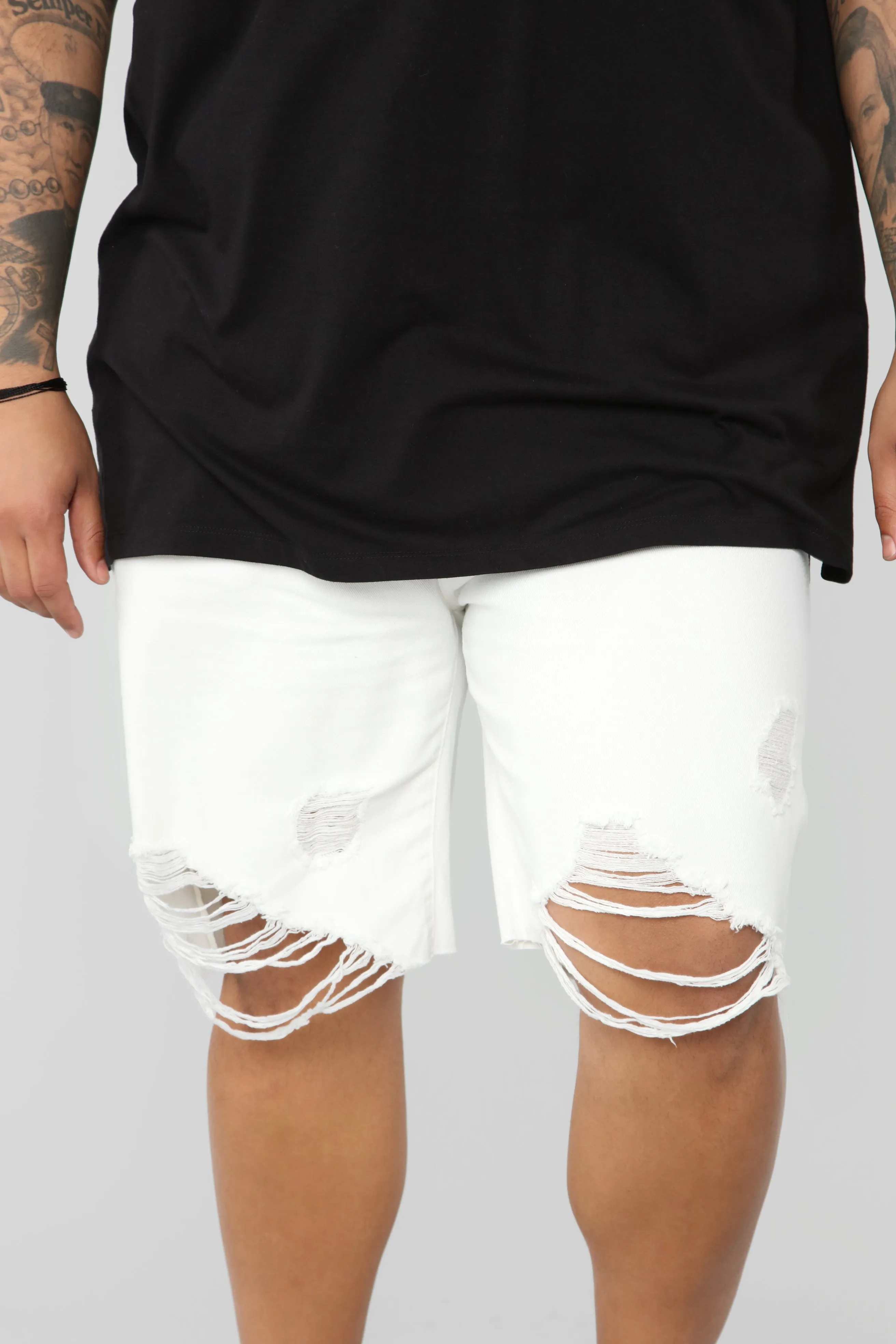 Ace Distressed Cut Off Denim Shorts - White
