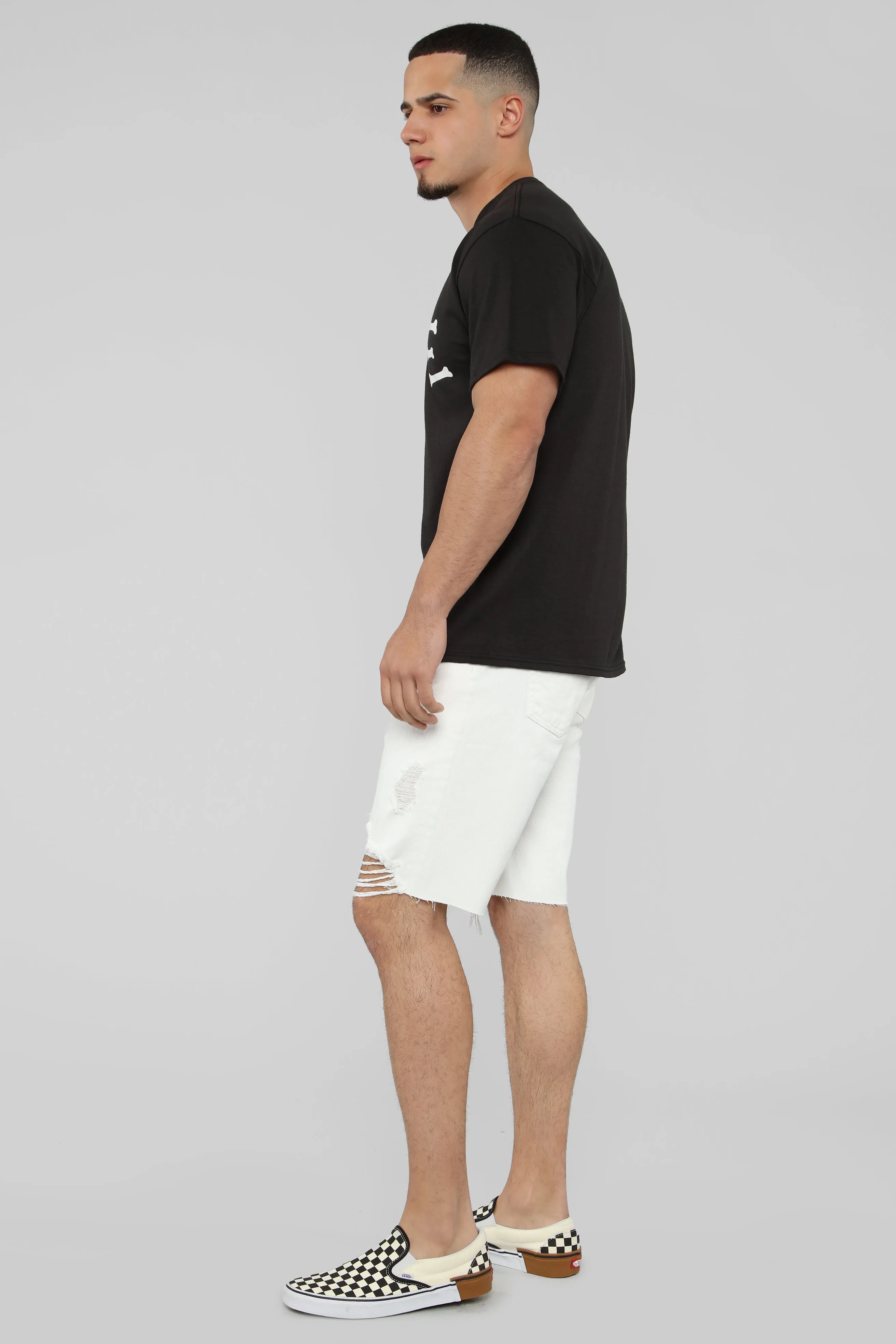 Ace Distressed Cut Off Denim Shorts - White