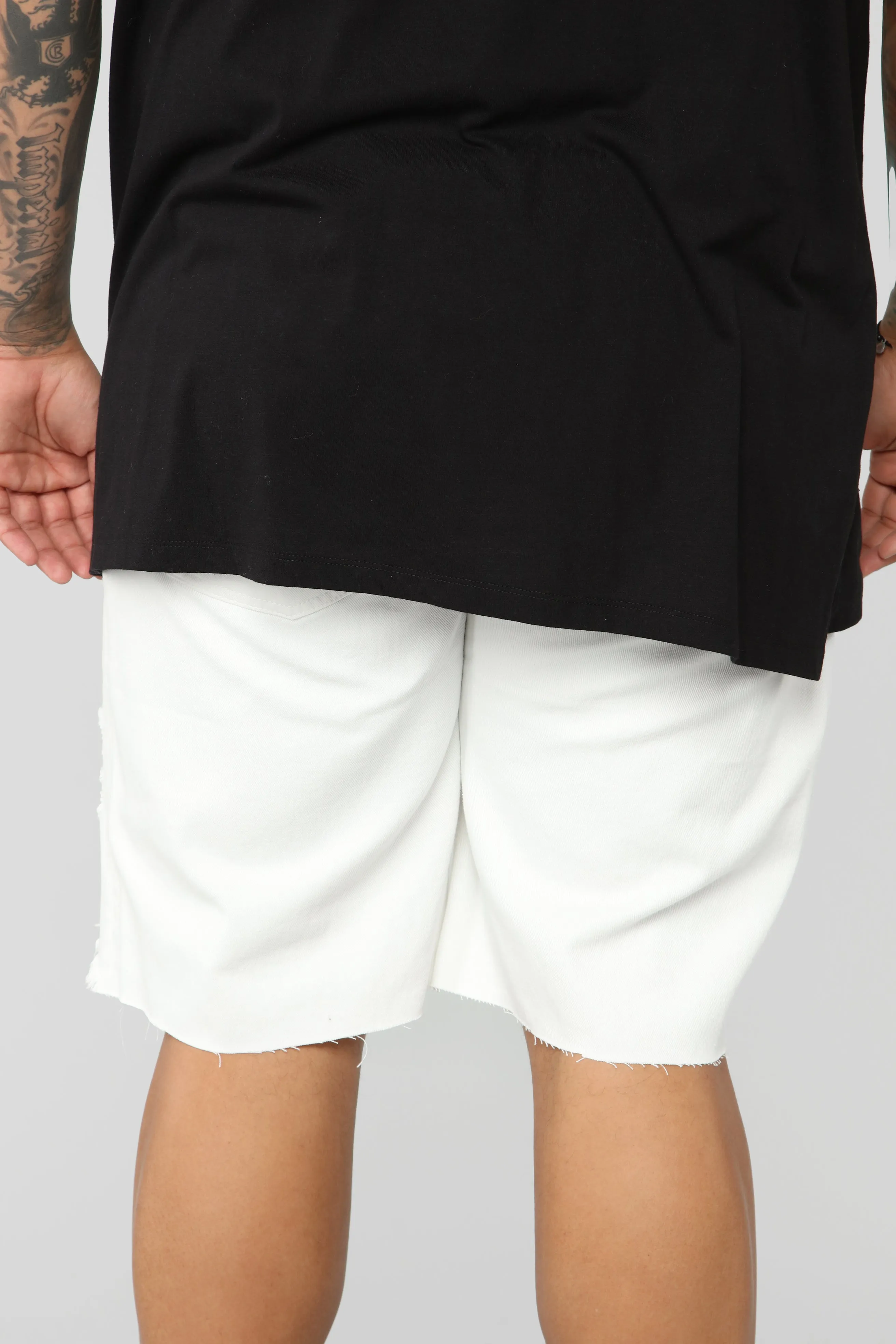 Ace Distressed Cut Off Denim Shorts - White