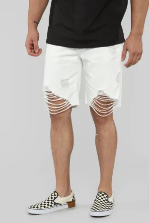 Ace Distressed Cut Off Denim Shorts - White