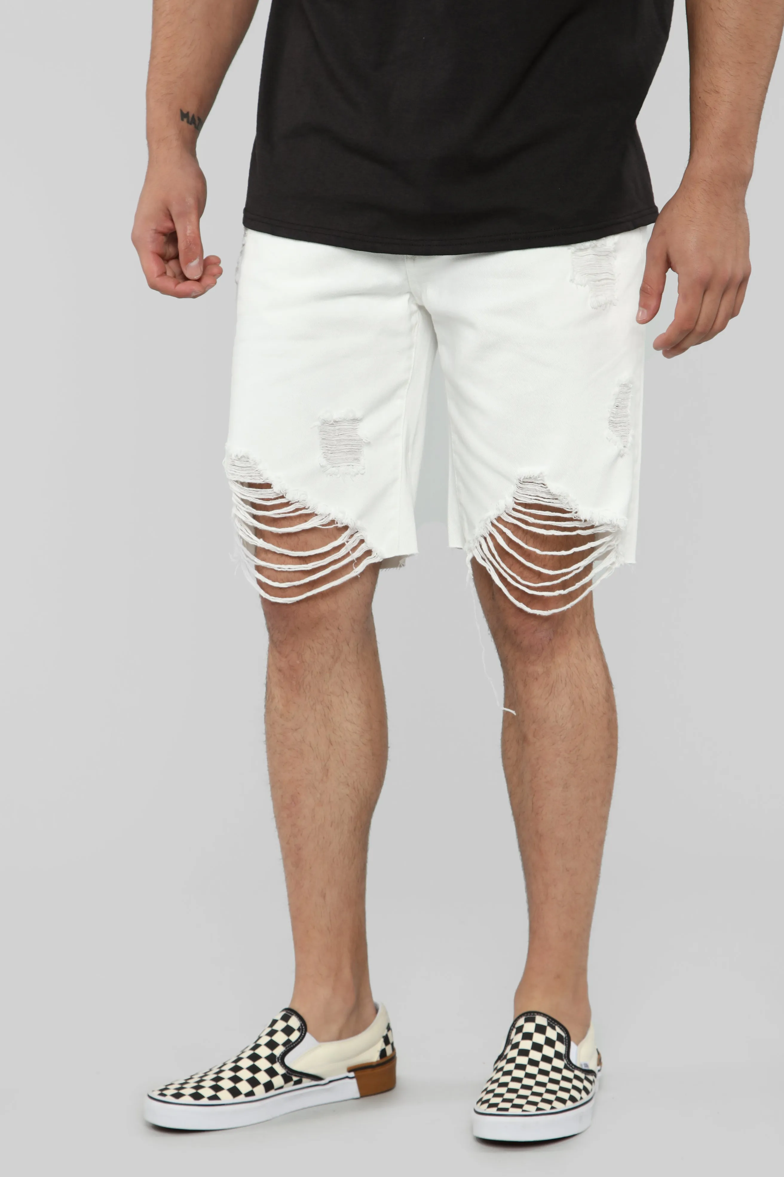 Ace Distressed Cut Off Denim Shorts - White