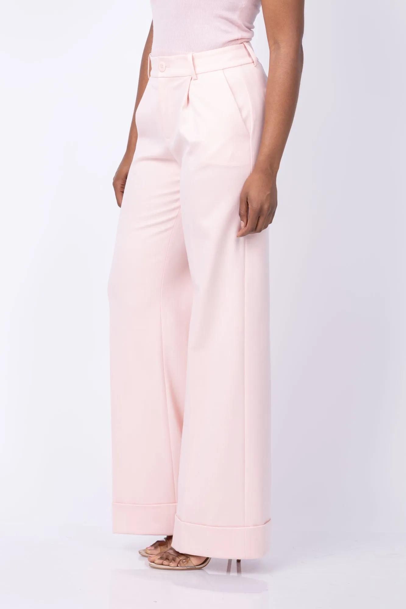 Alice   Olivia Tomasa High Rise Full Length Cuff Pants in Pearl Blush