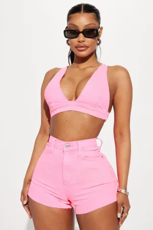 All The Hype Denim Bralette Top - Neon Pink