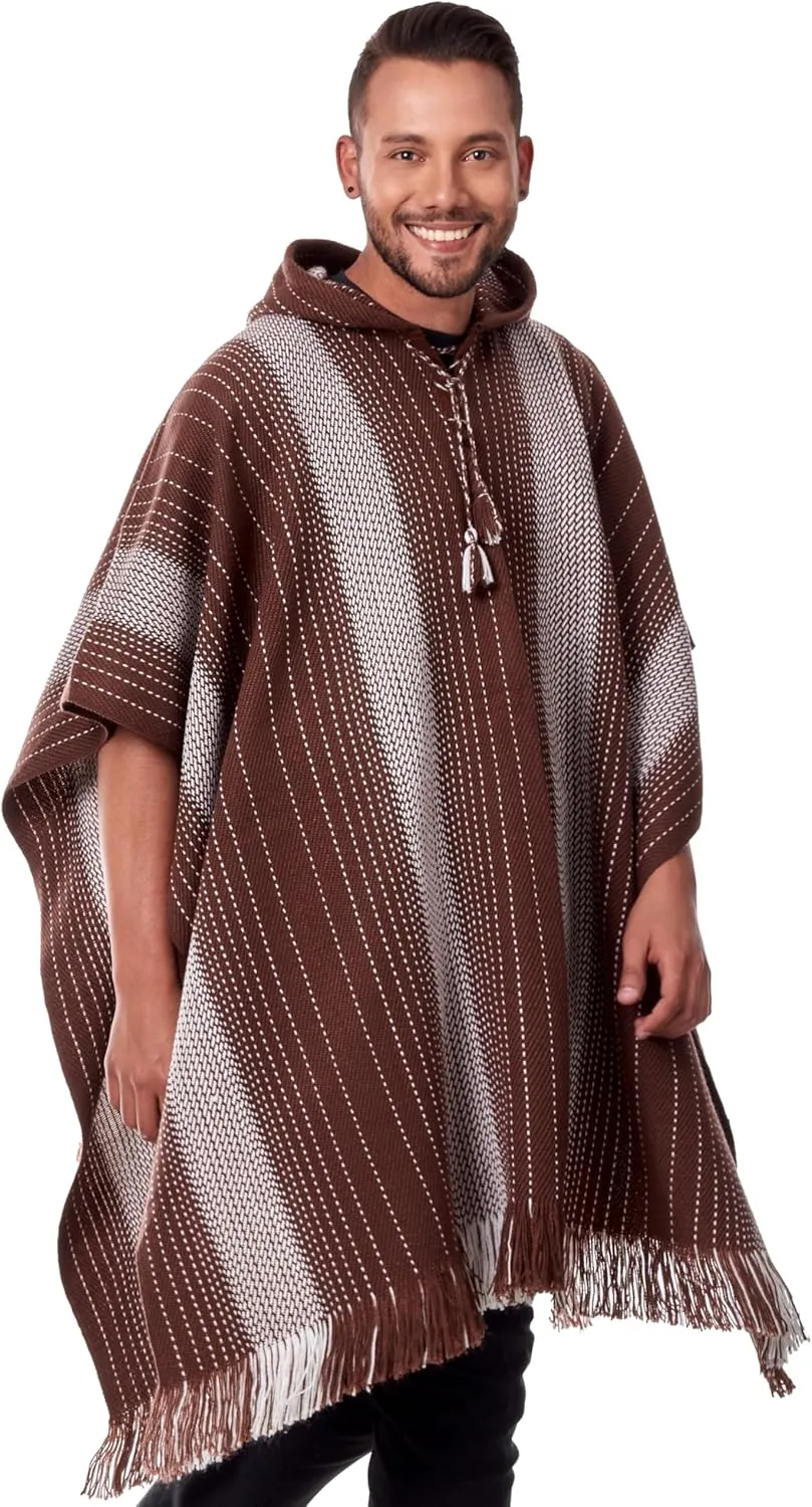 Alpaca Hooded Poncho for Men - Warm and soft wool cloak Cape -Comfortable House Coat
