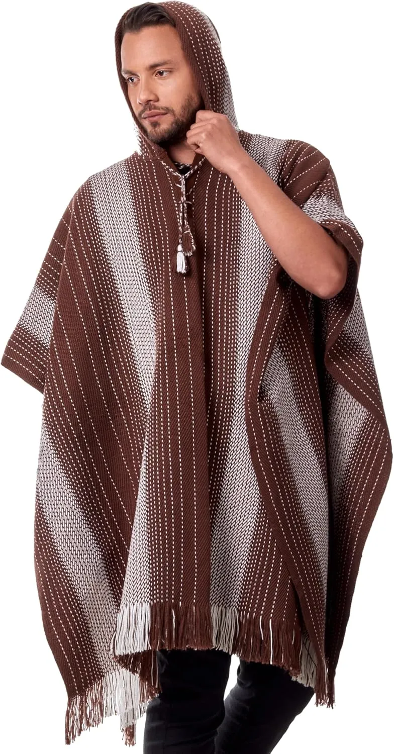 Alpaca Hooded Poncho for Men - Warm and soft wool cloak Cape -Comfortable House Coat