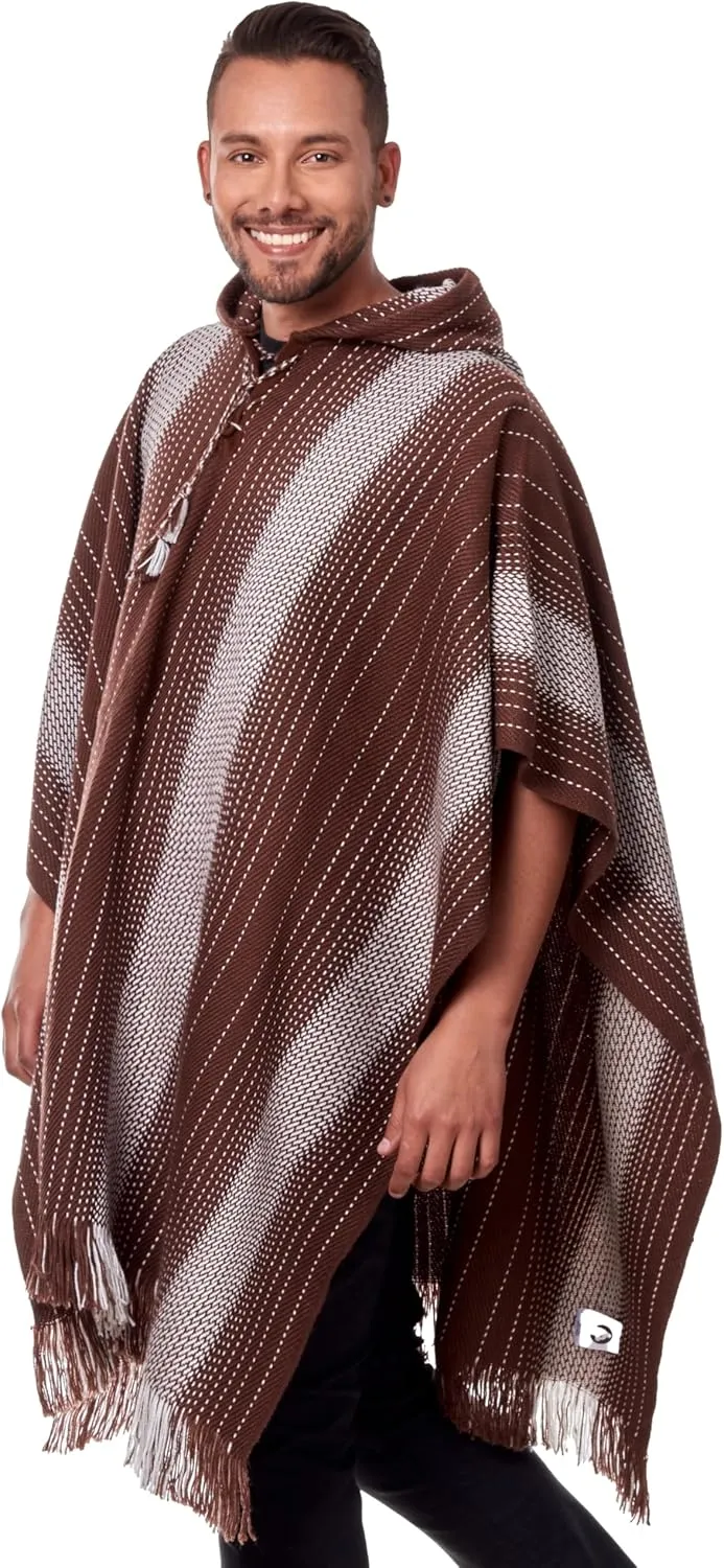Alpaca Hooded Poncho for Men - Warm and soft wool cloak Cape -Comfortable House Coat