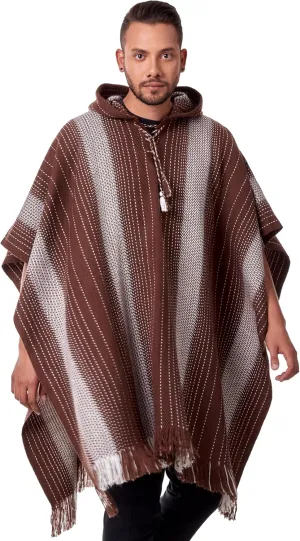 Alpaca Hooded Poncho for Men - Warm and soft wool cloak Cape -Comfortable House Coat