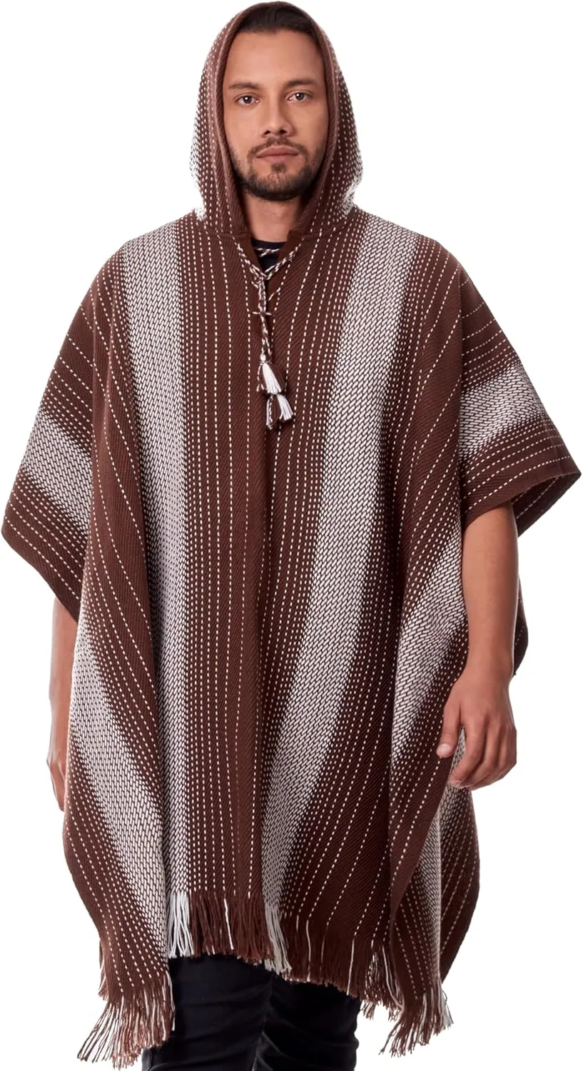 Alpaca Hooded Poncho for Men - Warm and soft wool cloak Cape -Comfortable House Coat