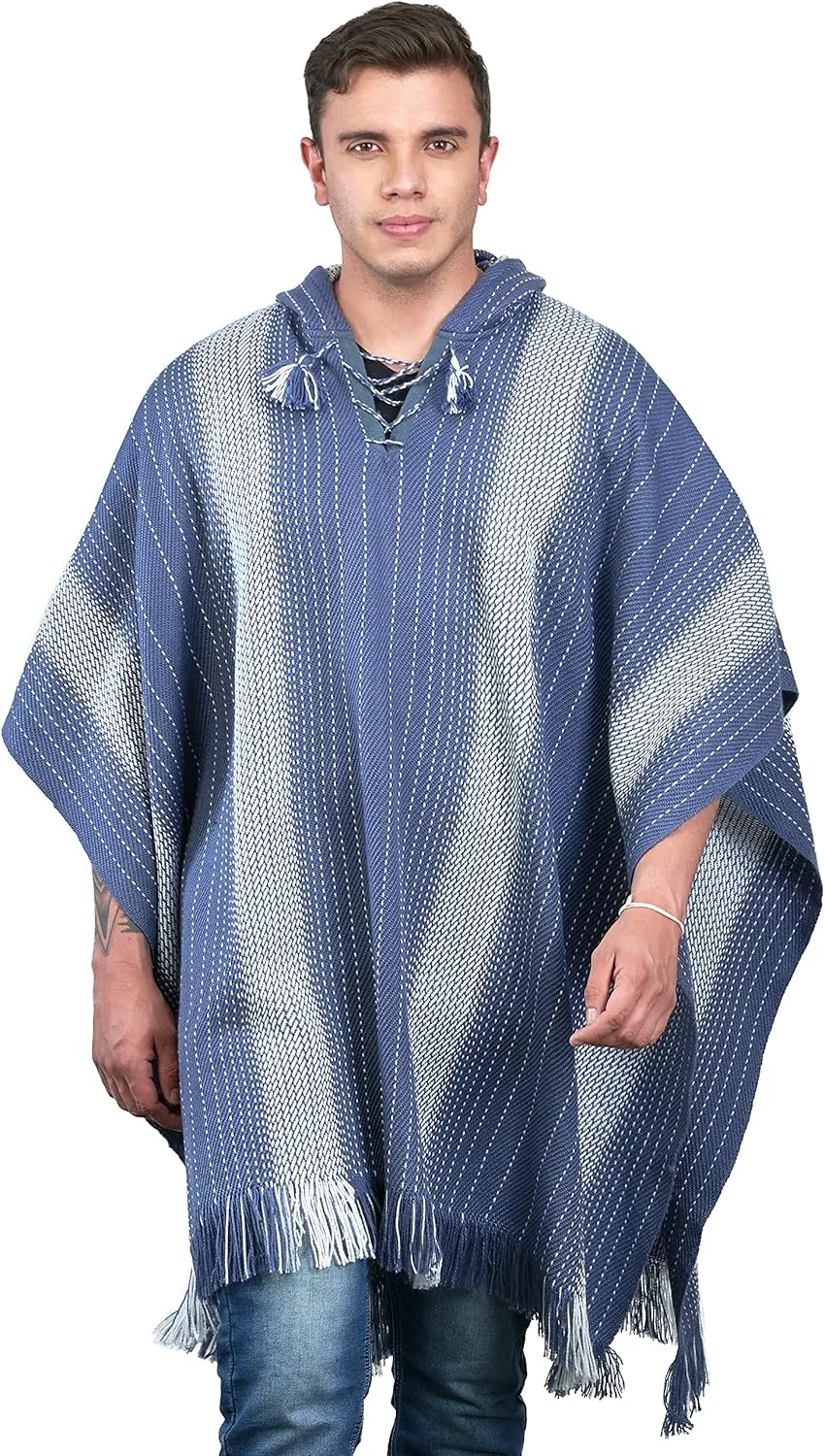 Alpaca Hooded Poncho for Men - Warm and soft wool cloak Cape -Comfortable House Coat