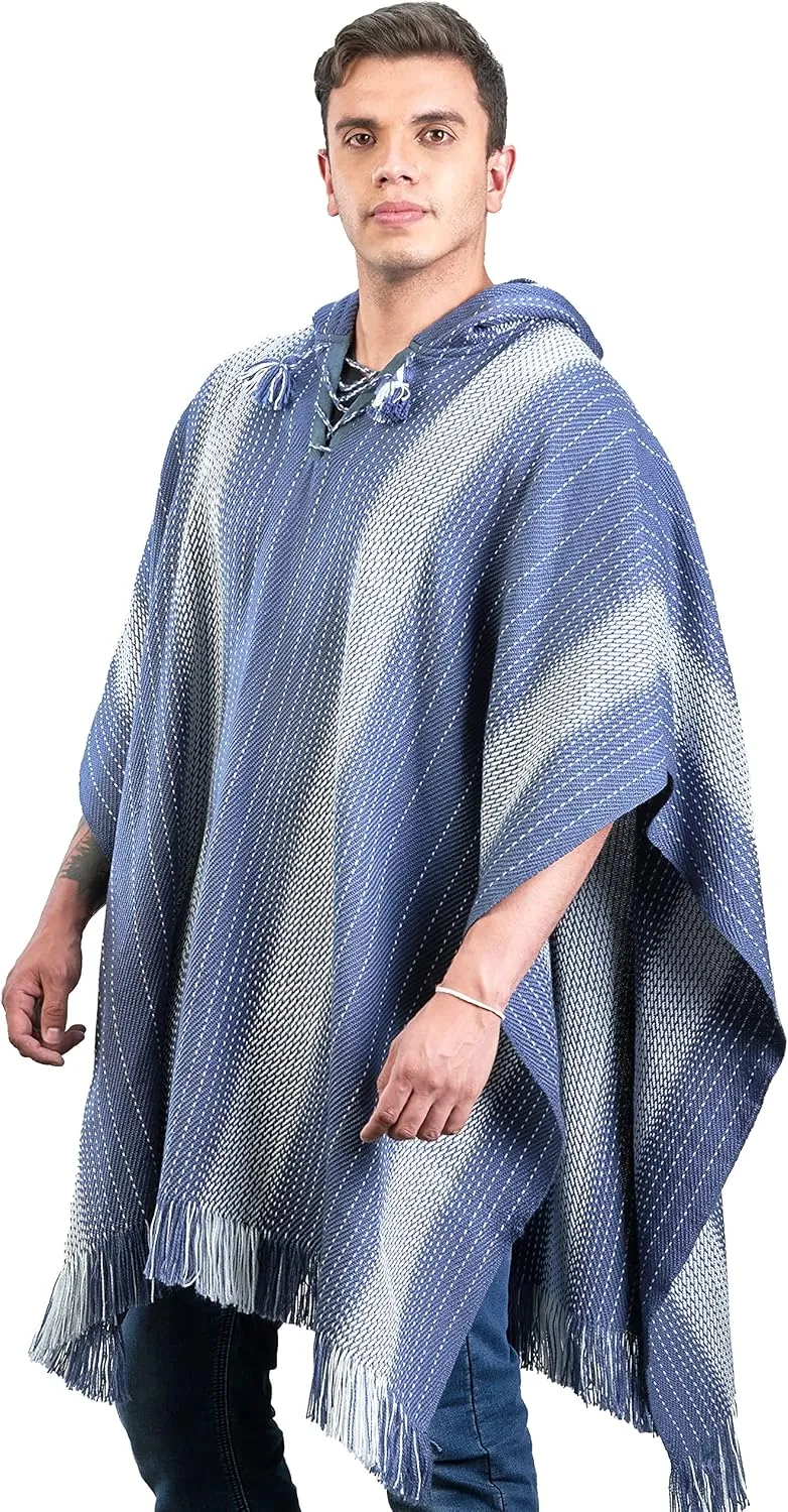 Alpaca Hooded Poncho for Men - Warm and soft wool cloak Cape -Comfortable House Coat