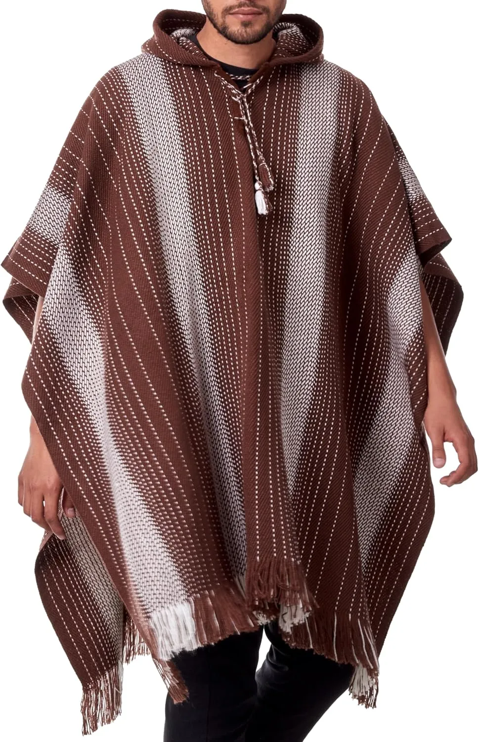 Alpaca Hooded Poncho for Men - Warm and soft wool cloak Cape -Comfortable House Coat