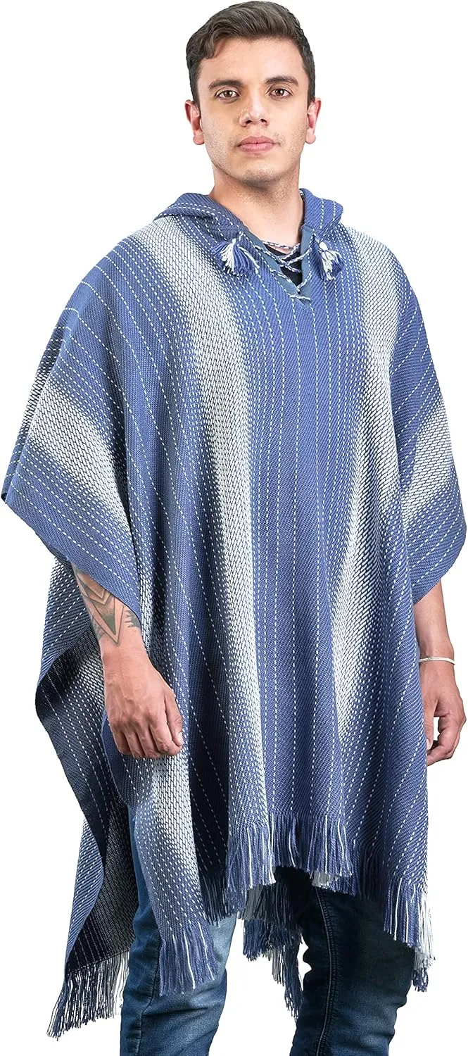 Alpaca Hooded Poncho for Men - Warm and soft wool cloak Cape -Comfortable House Coat