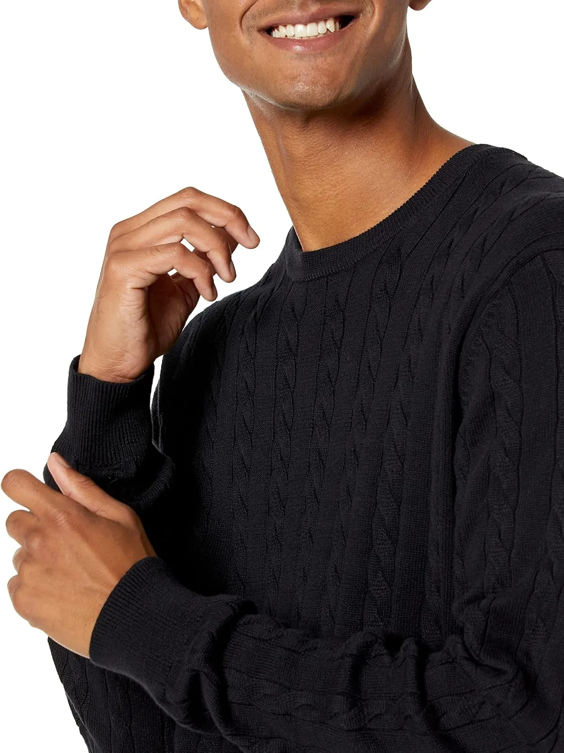 Amazon Essentials Men's Crewneck Cable Cotton Sweater