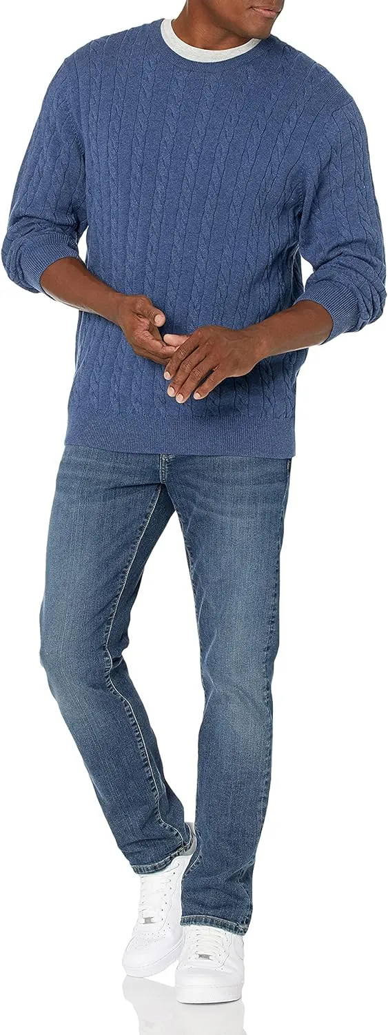 Amazon Essentials Men's Crewneck Cable Cotton Sweater