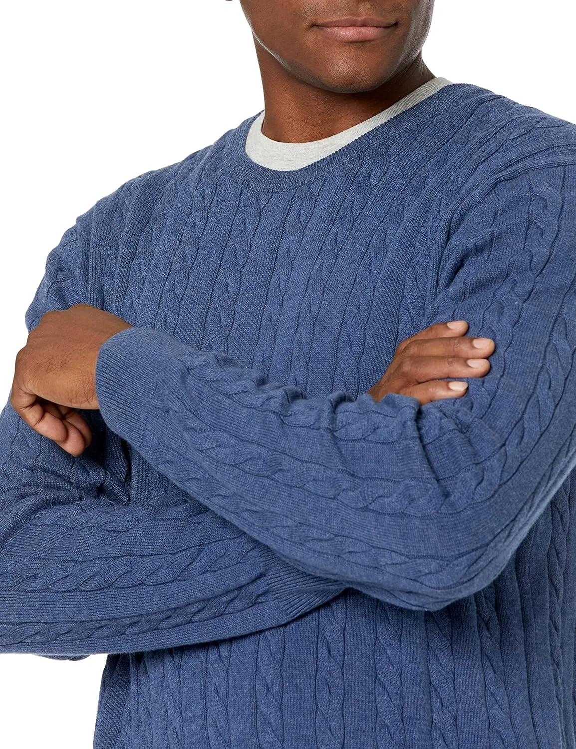 Amazon Essentials Men's Crewneck Cable Cotton Sweater