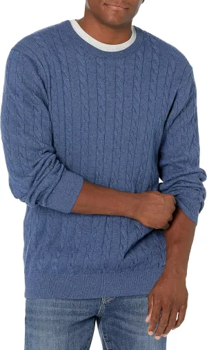 Amazon Essentials Men's Crewneck Cable Cotton Sweater