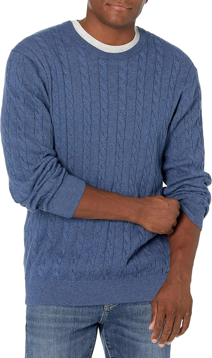 Amazon Essentials Men's Crewneck Cable Cotton Sweater