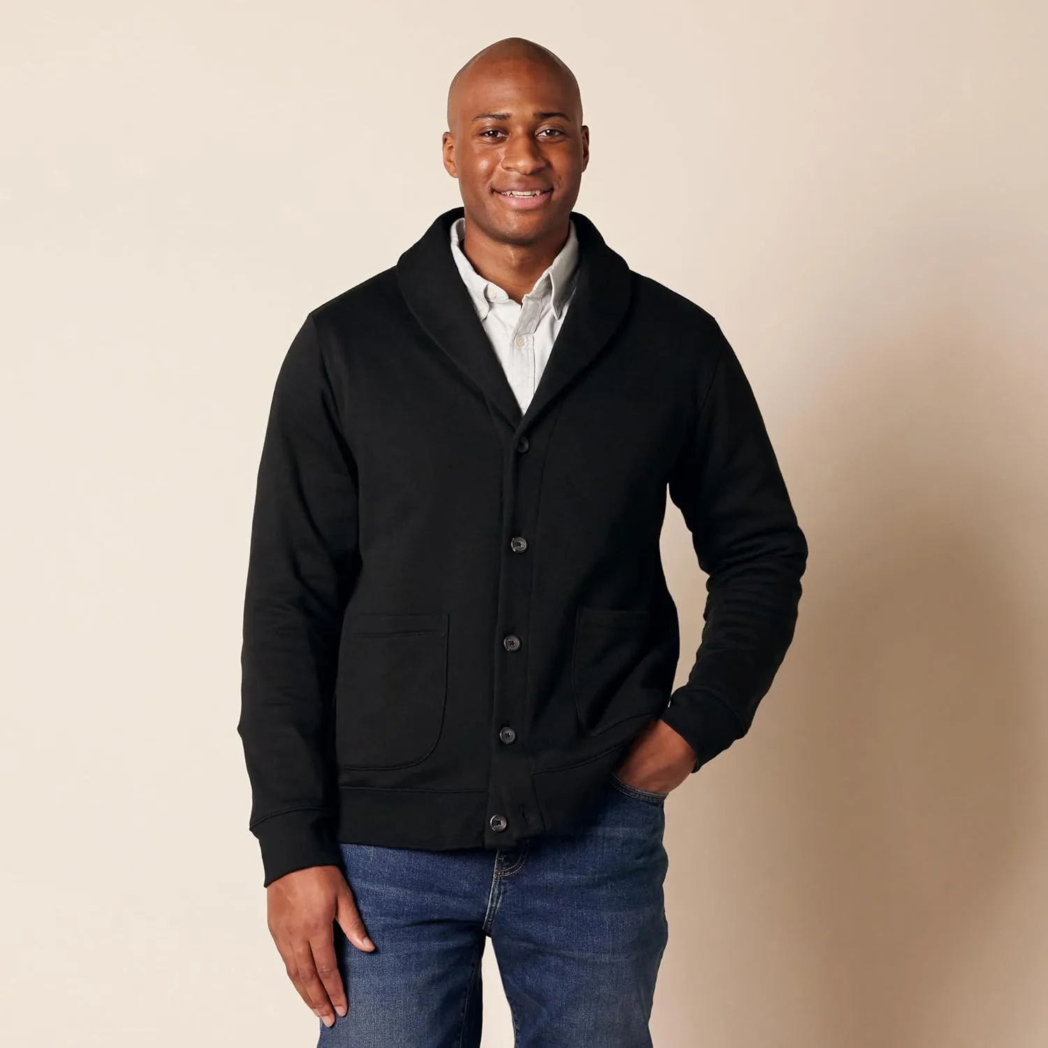 Amazon Essentials Men's Long-Sleeve Fleece Shawl-Collar Cardigan