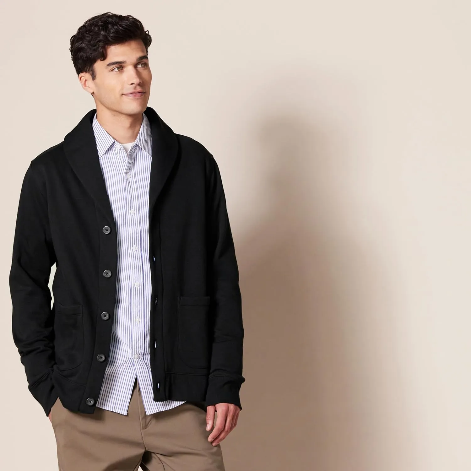 Amazon Essentials Men's Long-Sleeve Fleece Shawl-Collar Cardigan