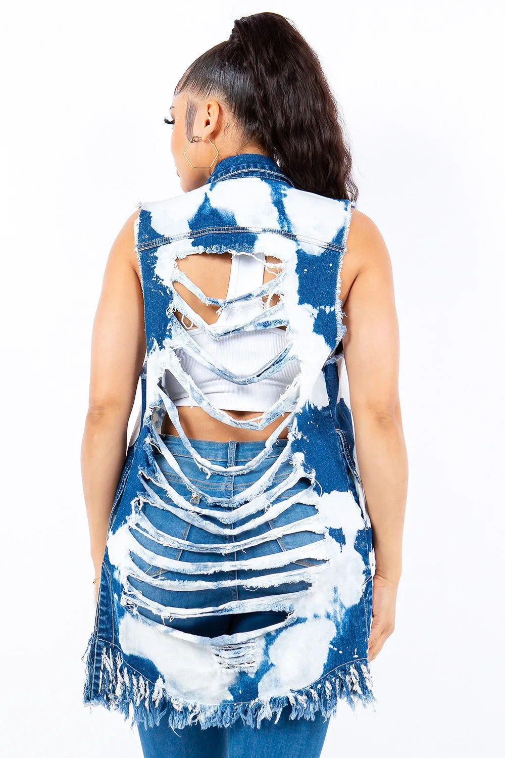 American Bazi Denim Vest - Frayed Edge, Button-Up Style