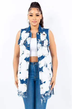 American Bazi Denim Vest - Frayed Edge, Button-Up Style
