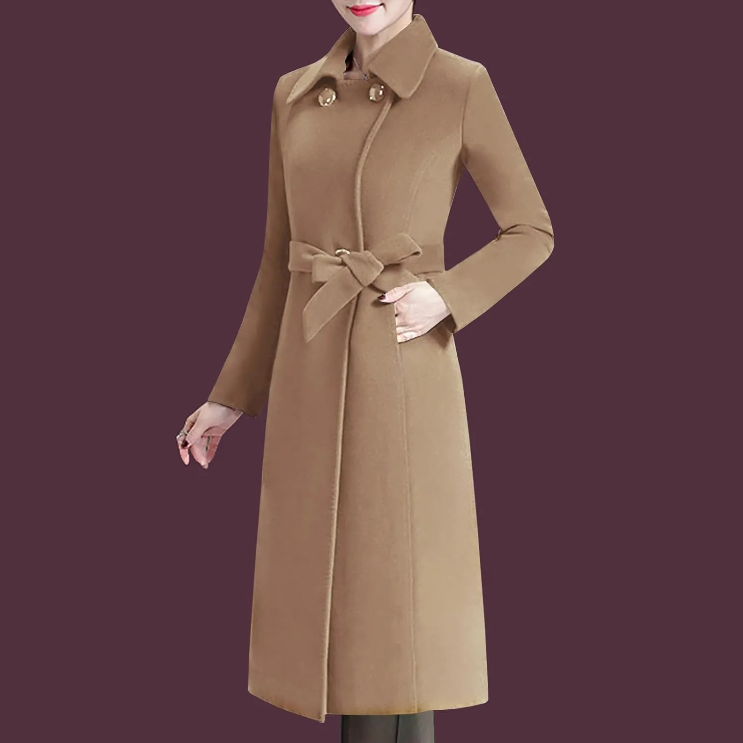 Aprsfn Women's Winter Wool Coats Warm Double-breasted Notched Lapel Jackets Midi Long Peacoat Long Sleeve Pea Coats