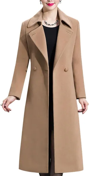 Aprsfn Women's Winter Wool Coats Warm Double-breasted Notched Lapel Jackets Midi Long Peacoat Long Sleeve Pea Coats
