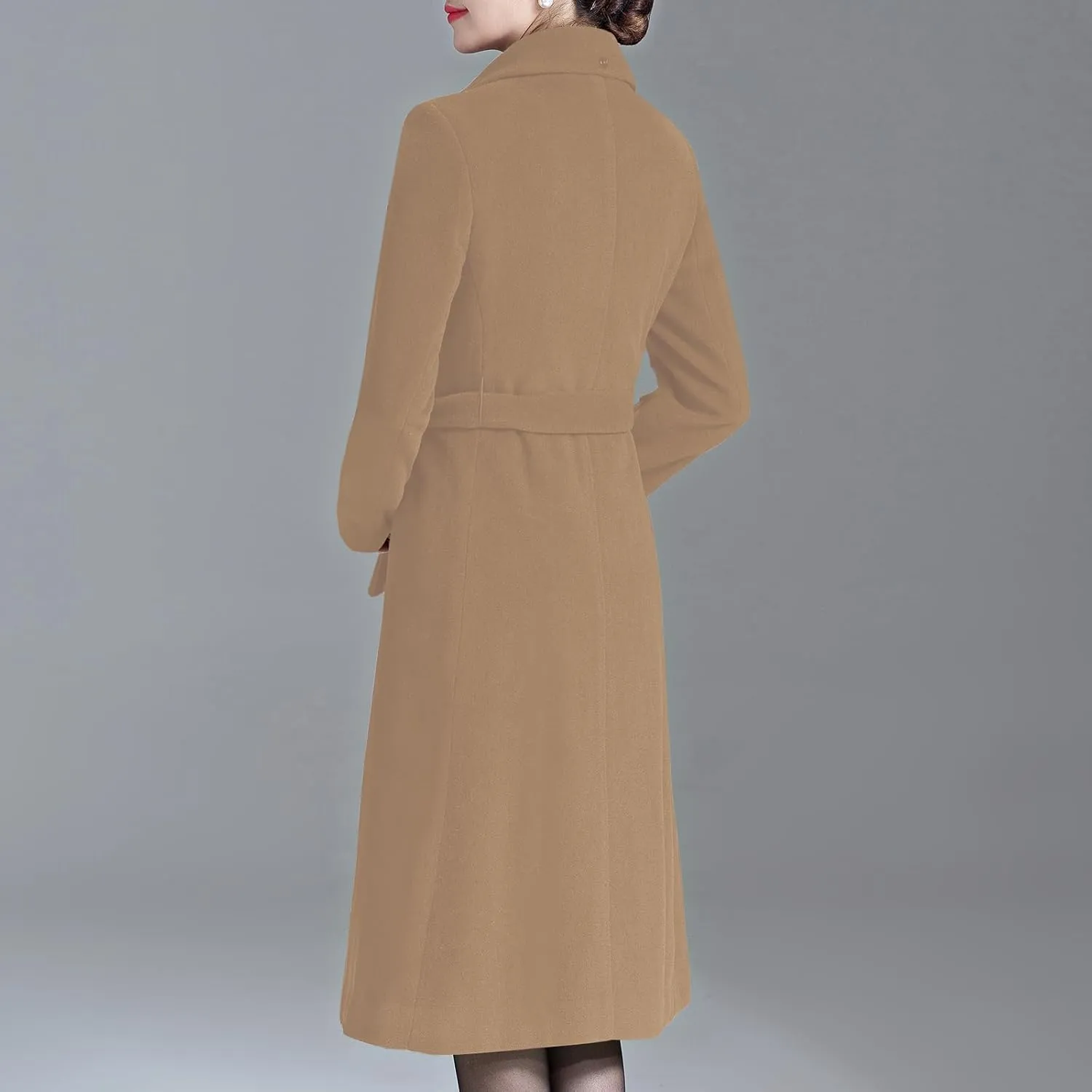 Aprsfn Women's Winter Wool Coats Warm Double-breasted Notched Lapel Jackets Midi Long Peacoat Long Sleeve Pea Coats