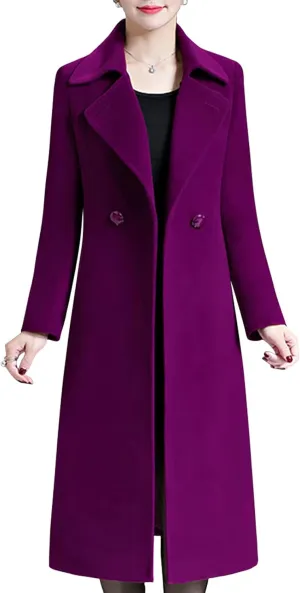 Aprsfn Women's Winter Wool Coats Warm Double-breasted Notched Lapel Jackets Midi Long Peacoat Long Sleeve Pea Coats
