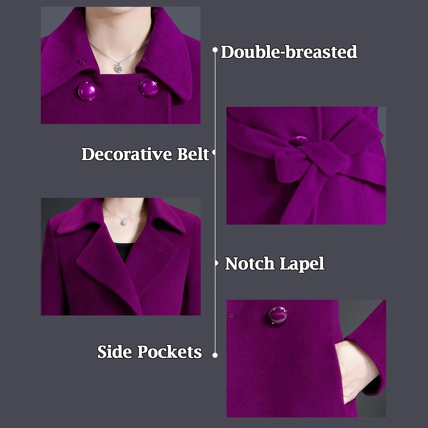 Aprsfn Women's Winter Wool Coats Warm Double-breasted Notched Lapel Jackets Midi Long Peacoat Long Sleeve Pea Coats