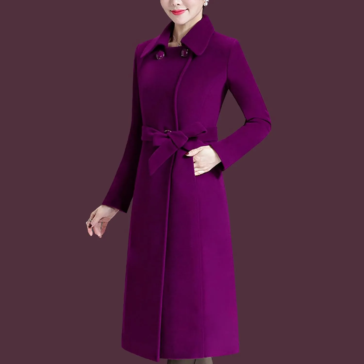 Aprsfn Women's Winter Wool Coats Warm Double-breasted Notched Lapel Jackets Midi Long Peacoat Long Sleeve Pea Coats
